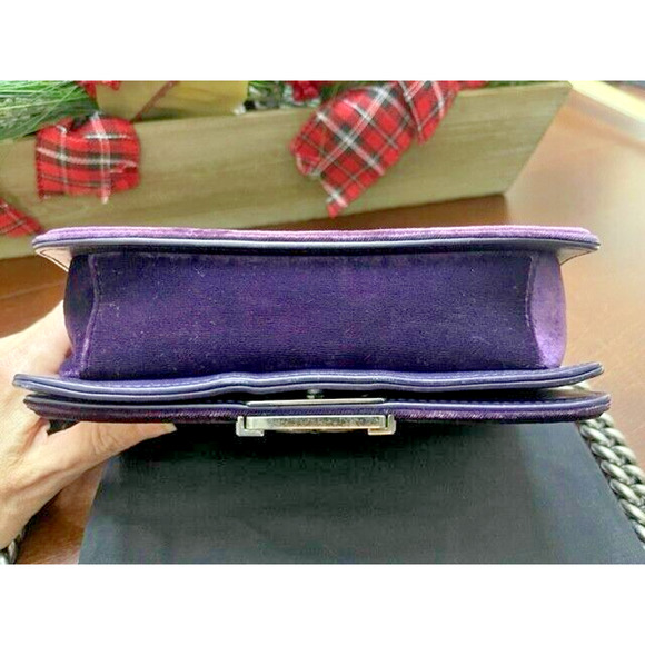 CHANEL LE BOY Purple Silver Chain Small Velvet Lambskin Shoulder Bag Crossbody - Picture 9 of 16